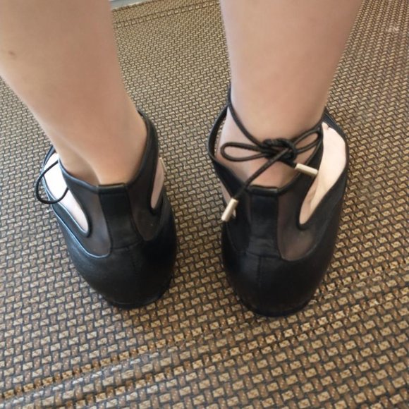 Black Leather JIMMY CHOO Tyler Mesh Ballet Ankle Tie Flats-39 - Picture 2 of 9